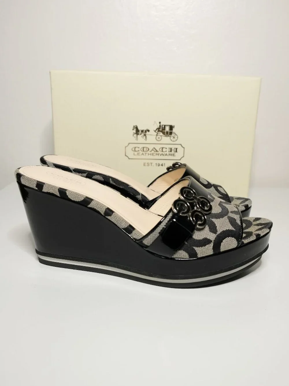 Y2K Coach Platform Wedge Sandals, Excellent Condition, A0121, Geri, Black, 8.5 M
